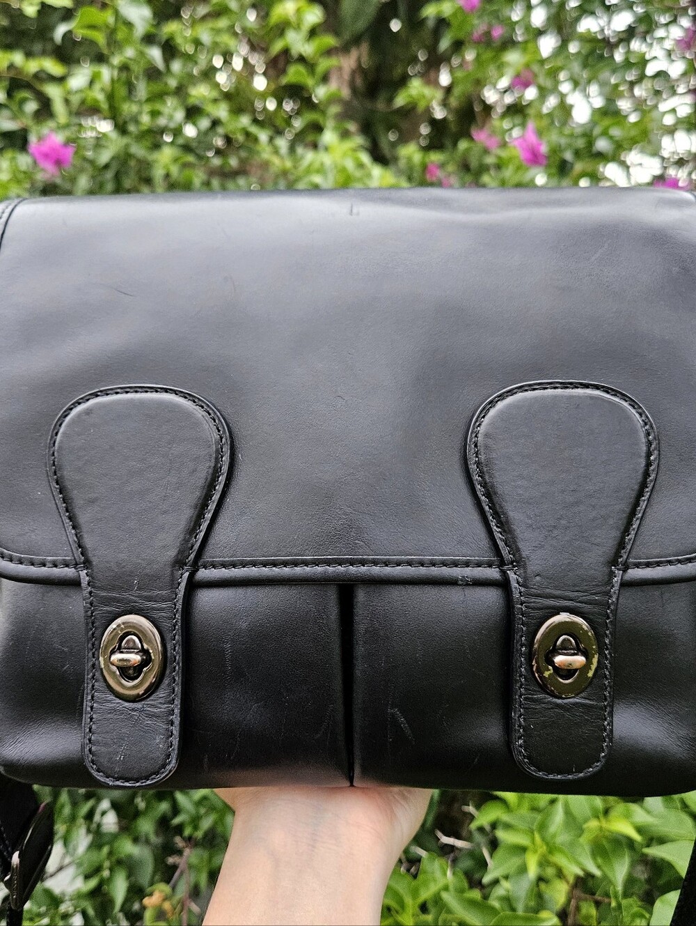 Coach Heritage Map Messenger Bag C2906 Black Leather Crossbody Satchel